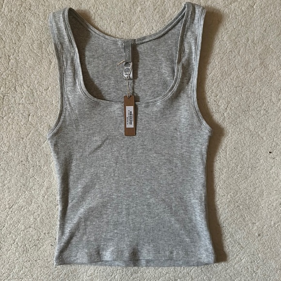 SKIMS Tops - NWT | Skims | Light Heather Grey Cotton Collection Ribbed Cropped Tank Top SizeM
